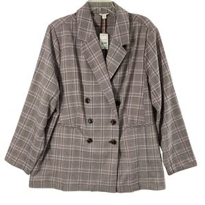 Cato Plus Womens 18/20W Plaid Double Breasted Blazer‎ Jacket Academia Business